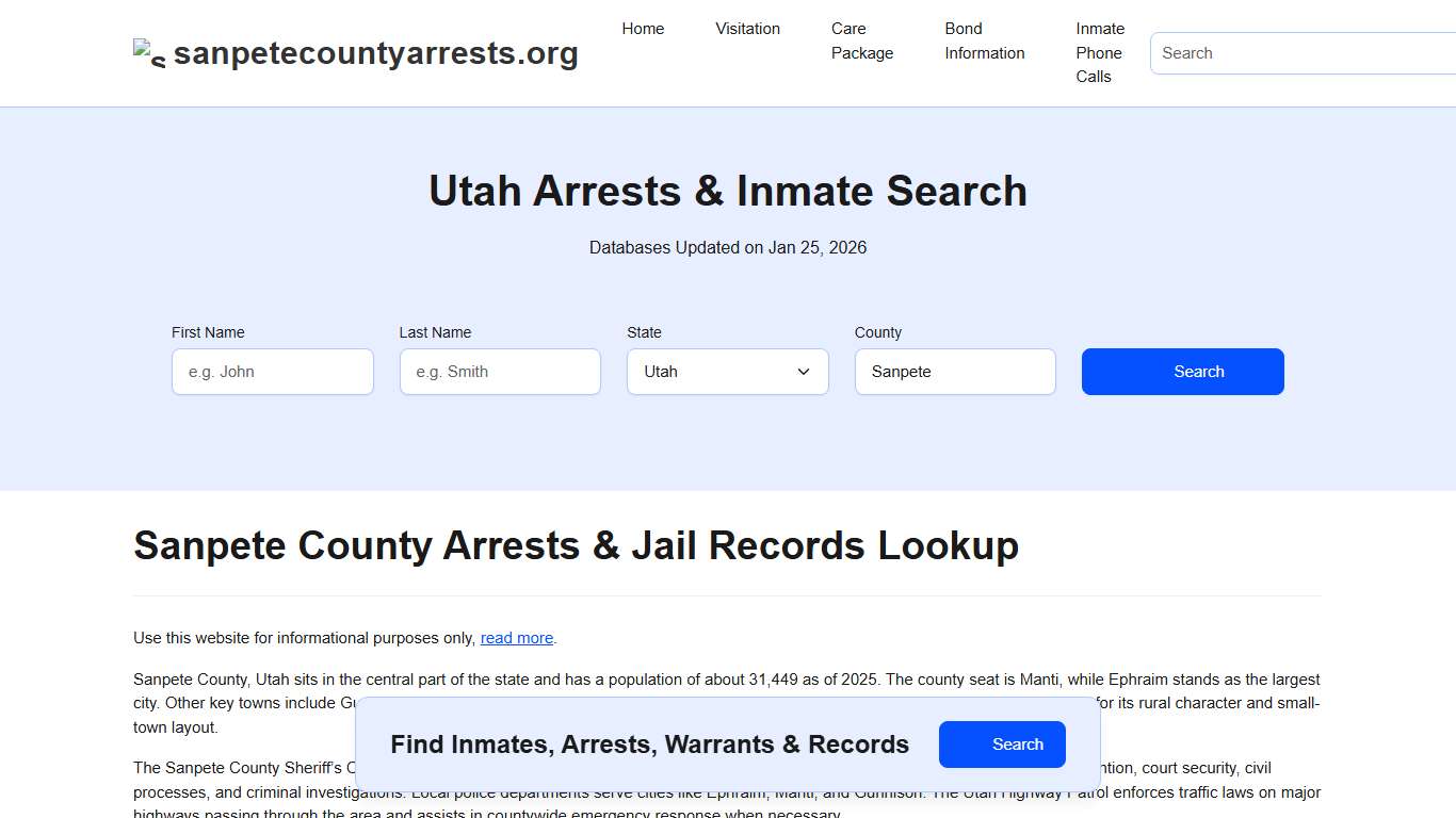Sanpete County, UT Arrests, Warrants, Police Records Search